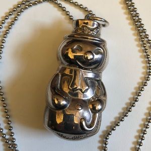 Silver ⛄️ Snowman Bell Necklace on 14” Chain.